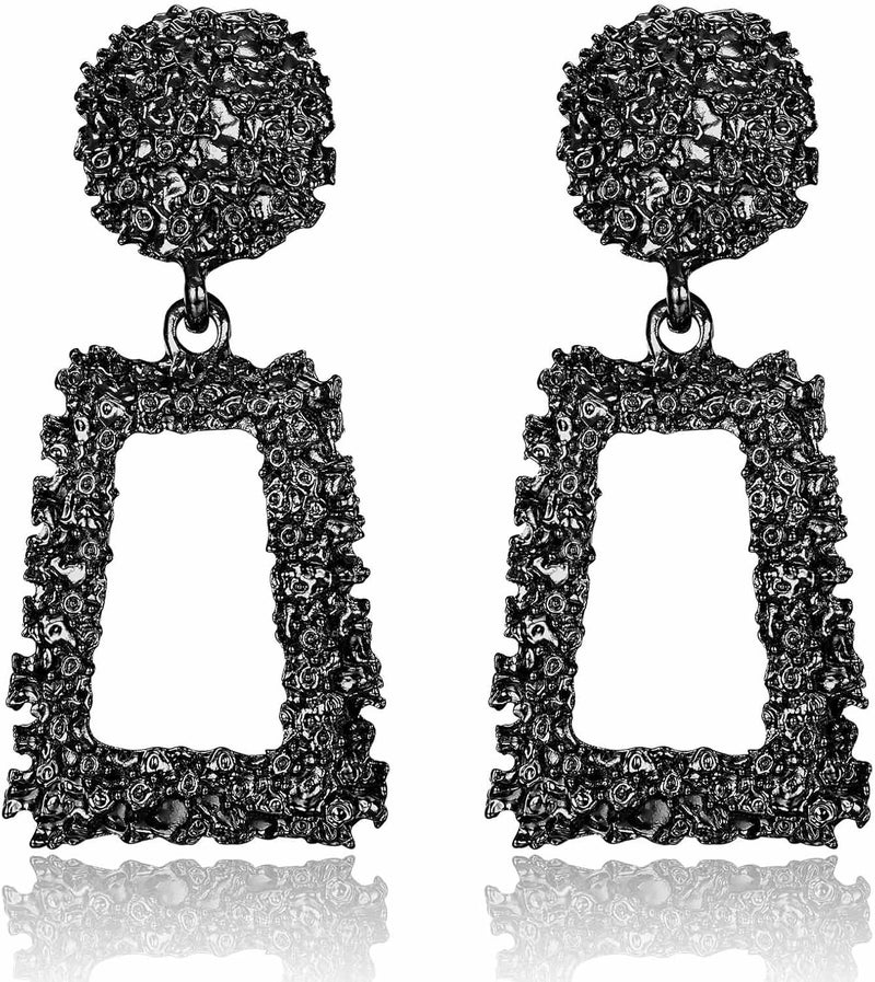 Jstyle Gold Statement Clip On Earrings for Women, Big Rectangle Geometric Dangle Clip Earrings Fashion Large Gold Silver Hot Pink Drop Earrings for Women Non Pierced - Image 1